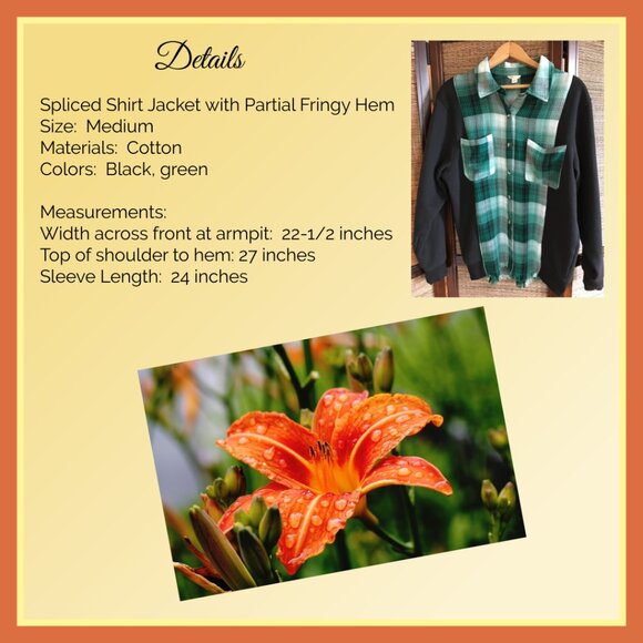 Upcycled Flannel Shirt: Green Plaid Sweatshirt, Button-Down Sweater, Size M - Picture 3 of 11